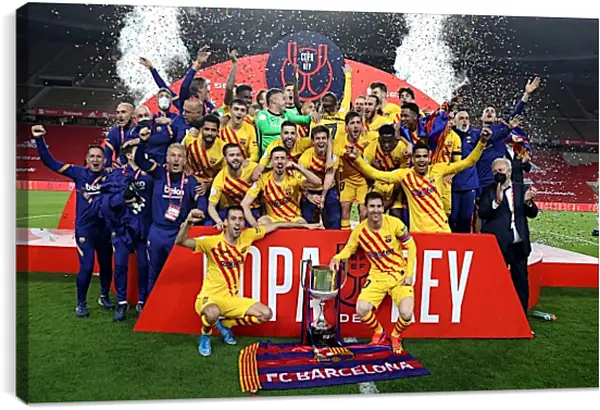 Постер на подрамнике - Победа в кубке Испании. ФК Барселона. FC Barcelona Постер на подрамнике - Победа в кубке Испании. ФК Барселона. FC Barcelona