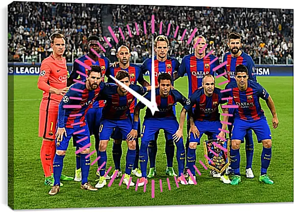 Часы картина - Фото перед матчем ФК Барселона. FC Barcelona Часы картина - Фото перед матчем ФК Барселона. FC Barcelona