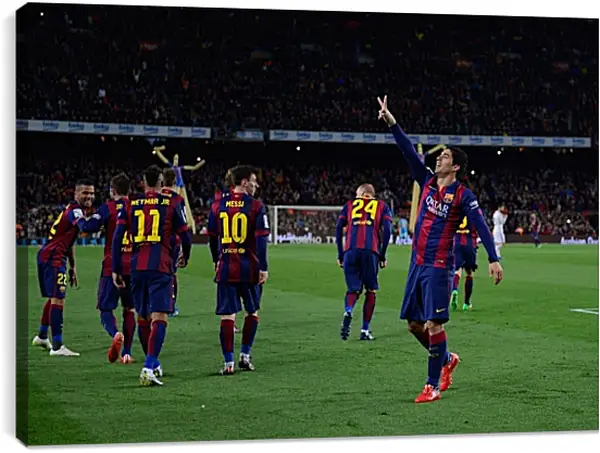 Постер на подрамнике - Празднование гола. ФК Барселона. FC Barcelona Постер на подрамнике - Празднование гола. ФК Барселона. FC Barcelona