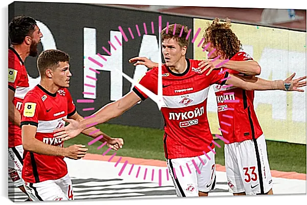 Часы картина - Празднование гола. ФК Спартак Москва. FC Spartak Moscow Часы картина - Празднование гола. ФК Спартак Москва. FC Spartak Moscow
