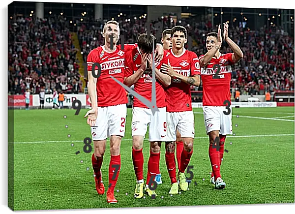 Часы картина - Празднование гола. ФК Спартак Москва. FC Spartak Moscow Часы картина - Празднование гола. ФК Спартак Москва. FC Spartak Moscow