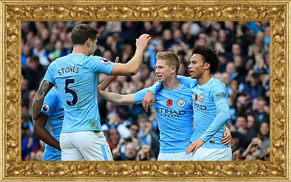 Картина в раме - Празднование гола. Манчестер Сити. Manchester City Картина в раме - Празднование гола. Манчестер Сити. Manchester City