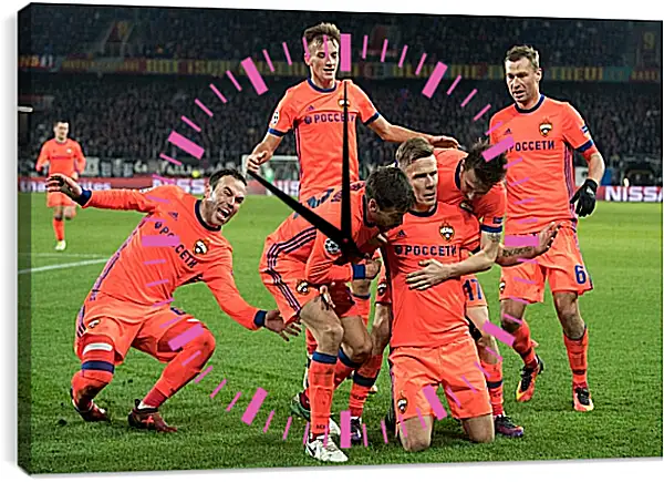 Часы картина - Празднование гола. ФК ЦСКА Москва. FC CSKA Moscow Часы картина - Празднование гола. ФК ЦСКА Москва. FC CSKA Moscow