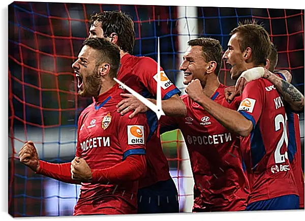 Часы картина - Празднование гола. ФК ЦСКА Москва. FC CSKA Moscow Часы картина - Празднование гола. ФК ЦСКА Москва. FC CSKA Moscow