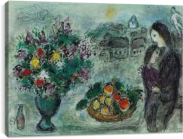Постер на подрамнике - FLEURS ET CORBEILLE DE FRUITS. (Цветы и корзина фруктов) Марк Шагал Постер на подрамнике - FLEURS ET CORBEILLE DE FRUITS. (Цветы и корзина фруктов) Марк Шагал