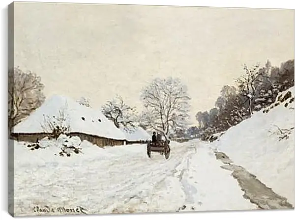 Постер на подрамнике - A Cart on the Snowy Road at Honfleu. Клод Моне Постер на подрамнике - A Cart on the Snowy Road at Honfleu. Клод Моне