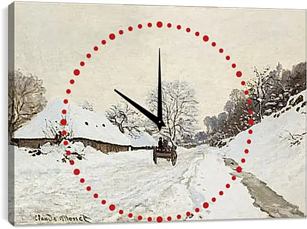 Часы картина - A Cart on the Snowy Road at Honfleu. Клод Моне Часы картина - A Cart on the Snowy Road at Honfleu. Клод Моне