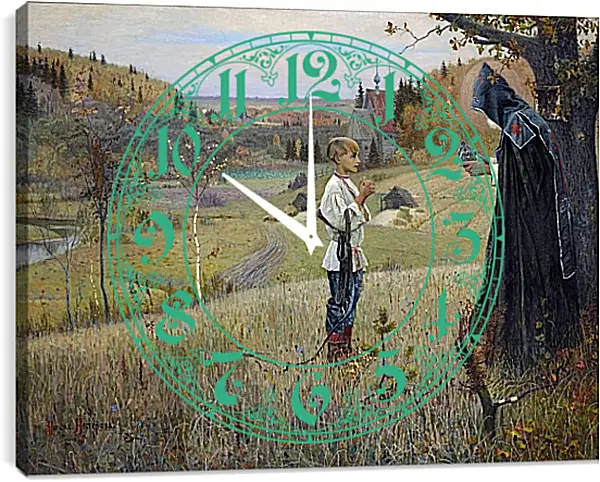 Часы картина - Видение отроку Варфоломею. Нестеров Михаил Часы картина - Видение отроку Варфоломею. Нестеров Михаил