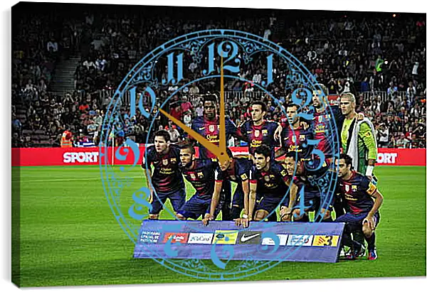Часы картина - Фото перед матчем ФК Барселона. FC Barcelona Часы картина - Фото перед матчем ФК Барселона. FC Barcelona