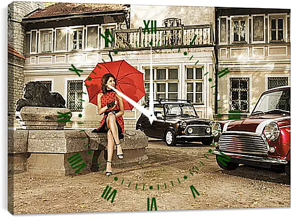 Часы картина - Девушка с красным зонтом Часы картина - Девушка с красным зонтом