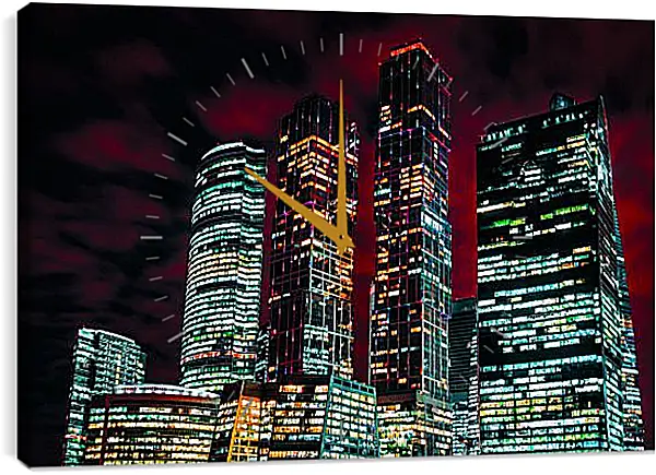 Часы картина - Огни ночного Москва-сити Часы картина - Огни ночного Москва-сити