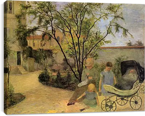 Постер на подрамнике - La famille du peintre au jardin, rue Carcel. Поль Гоген Постер на подрамнике - La famille du peintre au jardin, rue Carcel. Поль Гоген