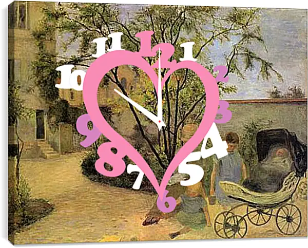 Часы картина - La famille du peintre au jardin, rue Carcel. Поль Гоген Часы картина - La famille du peintre au jardin, rue Carcel. Поль Гоген