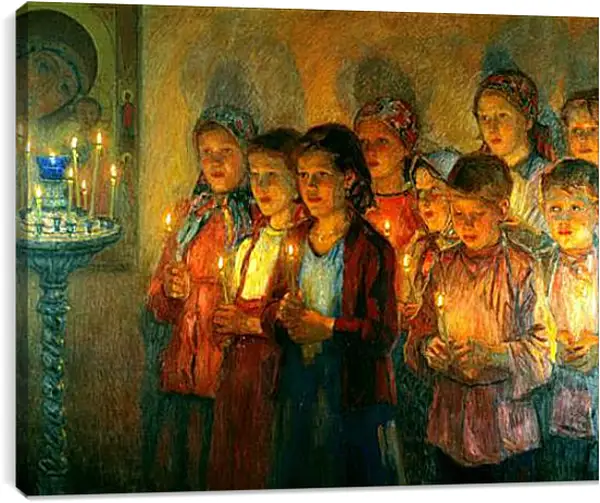Постер на подрамнике - В церкви. Богданов Николай Постер на подрамнике - В церкви. Богданов Николай