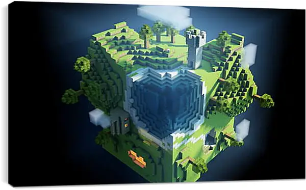 Постер на подрамнике - minecraft, planet, cube Постер на подрамнике - minecraft, planet, cube
