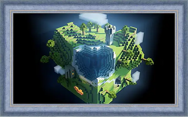 Картина в раме - minecraft, planet, cube Картина в раме - minecraft, planet, cube