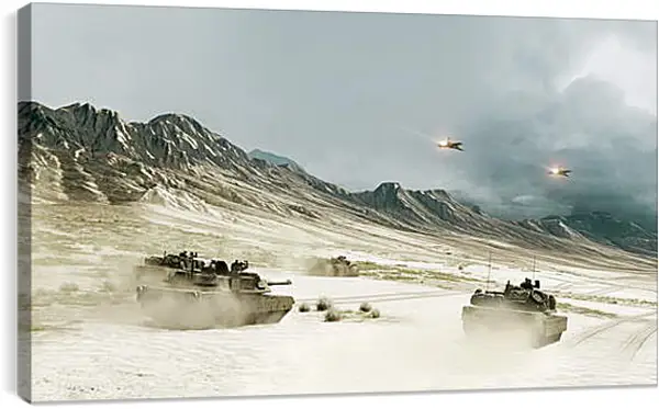 Постер на подрамнике - battlefield, tanks, mountains Постер на подрамнике - battlefield, tanks, mountains