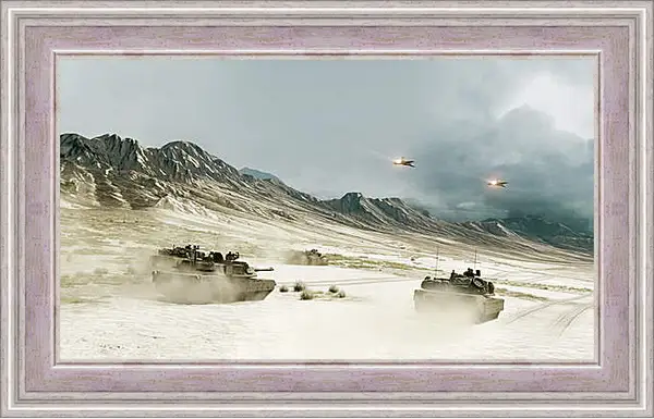 Картина в раме - battlefield, tanks, mountains Картина в раме - battlefield, tanks, mountains