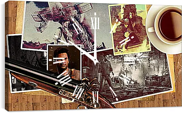 Часы картина - uncharted, pistol, cup Часы картина - uncharted, pistol, cup