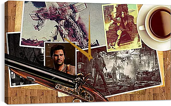 Часы картина - uncharted, pistol, cup Часы картина - uncharted, pistol, cup