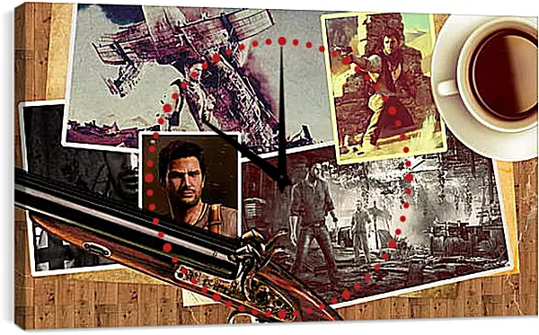 Часы картина - uncharted, pistol, cup Часы картина - uncharted, pistol, cup
