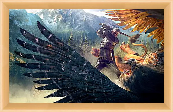 Картина в раме - The Witcher 3: Wild Hunt (Ведьмак), Геральт и грифон Картина в раме - The Witcher 3: Wild Hunt (Ведьмак), Геральт и грифон