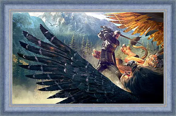 Картина в раме - The Witcher 3: Wild Hunt (Ведьмак), Геральт и грифон Картина в раме - The Witcher 3: Wild Hunt (Ведьмак), Геральт и грифон