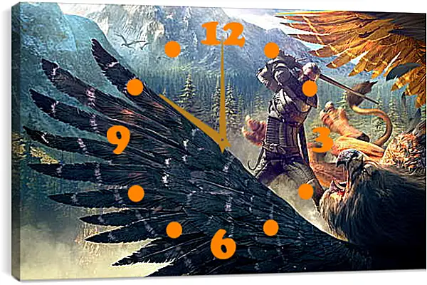 Часы картина - The Witcher 3: Wild Hunt (Ведьмак), Геральт и грифон Часы картина - The Witcher 3: Wild Hunt (Ведьмак), Геральт и грифон