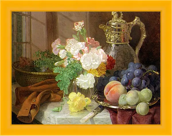 Картина в раме - Carnations in a glass vase on a draped marble ledge. Стэннард Элоиза Гарриет Картина в раме - Carnations in a glass vase on a draped marble ledge. Стэннард Элоиза Гарриет