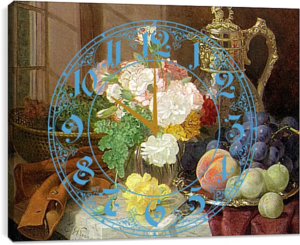 Часы картина - Carnations in a glass vase on a draped marble ledge. Стэннард Элоиза Гарриет Часы картина - Carnations in a glass vase on a draped marble ledge. Стэннард Элоиза Гарриет