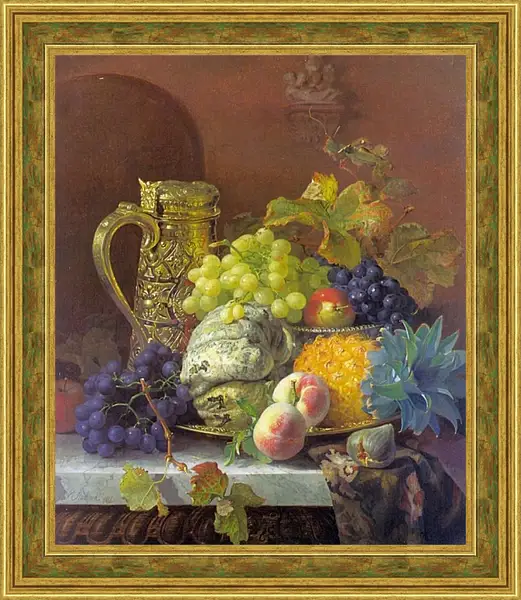 Картина в раме - Fruits on a tray with a silver flagon on a marble ledge. Стэннард Элоиза Гарриет Картина в раме - Fruits on a tray with a silver flagon on a marble ledge. Стэннард Элоиза Гарриет