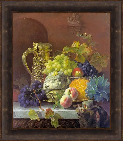 Картина в раме - Fruits on a tray with a silver flagon on a marble ledge. Стэннард Элоиза Гарриет Картина в раме - Fruits on a tray with a silver flagon on a marble ledge. Стэннард Элоиза Гарриет