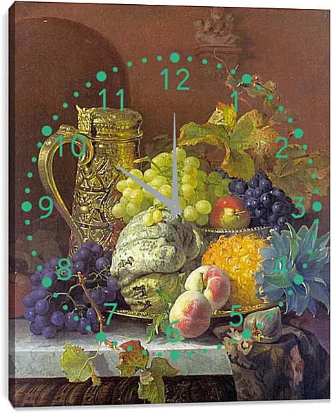Часы картина - Fruits on a tray with a silver flagon on a marble ledge. Стэннард Элоиза Гарриет Часы картина - Fruits on a tray with a silver flagon on a marble ledge. Стэннард Элоиза Гарриет