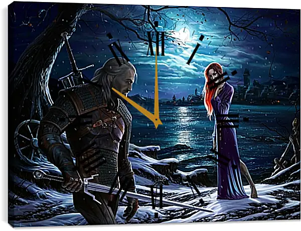 Часы картина - The Witcher (Ведьмак), Геральт и Трисс Часы картина - The Witcher (Ведьмак), Геральт и Трисс