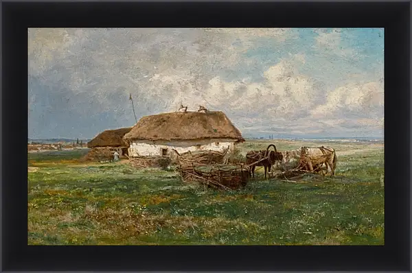 Картина в раме - Усадьба с лошадьми. Иосиф Евстафиевич Крачковский Картина в раме - Усадьба с лошадьми. Иосиф Евстафиевич Крачковский