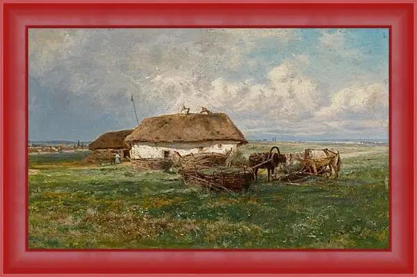 Картина в раме - Усадьба с лошадьми. Иосиф Евстафиевич Крачковский Картина в раме - Усадьба с лошадьми. Иосиф Евстафиевич Крачковский