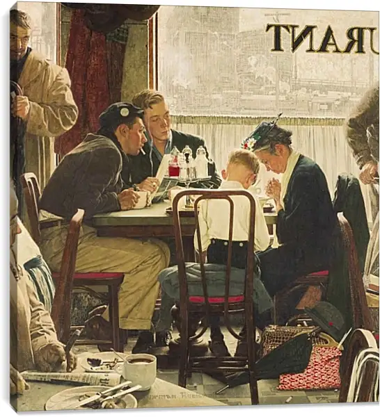 Постер на подрамнике - Застольная молитва. Норман Роквелл Постер на подрамнике - Застольная молитва. Норман Роквелл