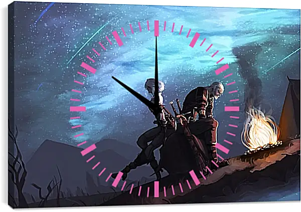 Часы картина - The Witcher (Ведьмак), Цири и Геральт на привале Часы картина - The Witcher (Ведьмак), Цири и Геральт на привале