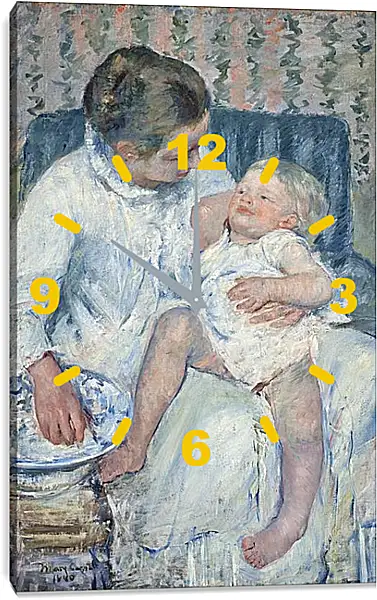 Часы картина - Mother About to Wash Her Sleepy Child. Кэссетт (Кассатт) Мэри Стивенсон Часы картина - Mother About to Wash Her Sleepy Child. Кэссетт (Кассатт) Мэри Стивенсон