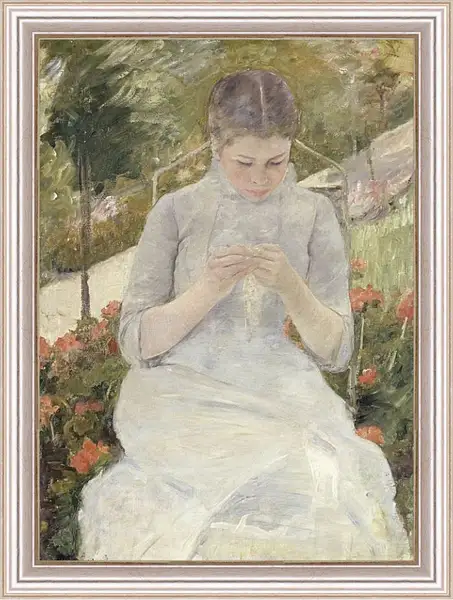 Картина в раме - Молодая женщина за шитьём в саду. Кэссетт (Кассатт) Мэри Стивенсон Картина в раме - Молодая женщина за шитьём в саду. Кэссетт (Кассатт) Мэри Стивенсон