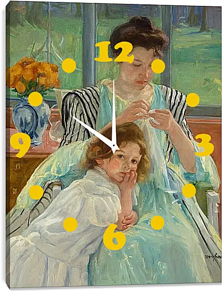 Часы картина - Молодая мать за шитьём. Кэссетт (Кассатт) Мэри Стивенсон Часы картина - Молодая мать за шитьём. Кэссетт (Кассатт) Мэри Стивенсон