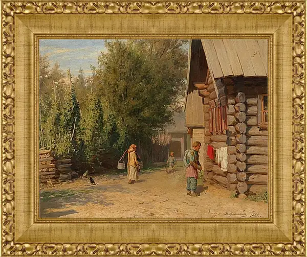 Картина в раме - В деревенском дворе. Максимов Василий Максимович Картина в раме - В деревенском дворе. Максимов Василий Максимович