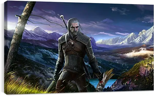 Постер на подрамнике - The Witcher (Ведьмак), Геральт с трофеем в руках Постер на подрамнике - The Witcher (Ведьмак), Геральт с трофеем в руках