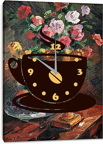 Часы картина - STILL LIFE WITH FLOWERS. Коровин Константин Часы картина - STILL LIFE WITH FLOWERS. Коровин Константин