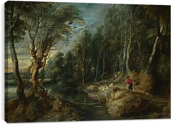 Постер на подрамнике - A Shepherd with his Flock in a Woody Landscape. Питер Пауль Рубенс Постер на подрамнике - A Shepherd with his Flock in a Woody Landscape. Питер Пауль Рубенс
