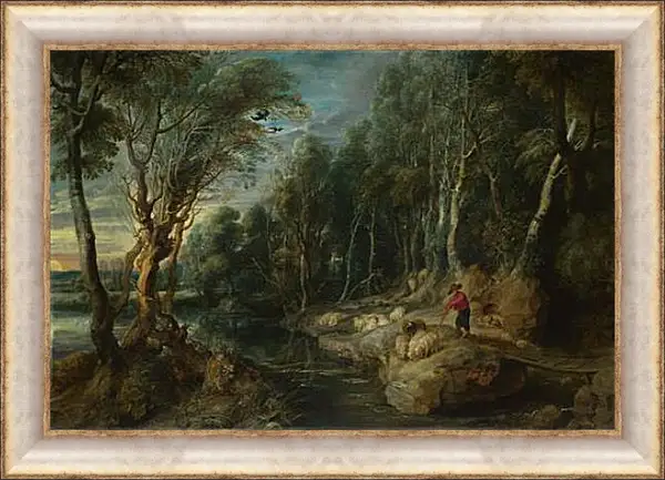 Картина в раме - A Shepherd with his Flock in a Woody Landscape. Питер Пауль Рубенс Картина в раме - A Shepherd with his Flock in a Woody Landscape. Питер Пауль Рубенс
