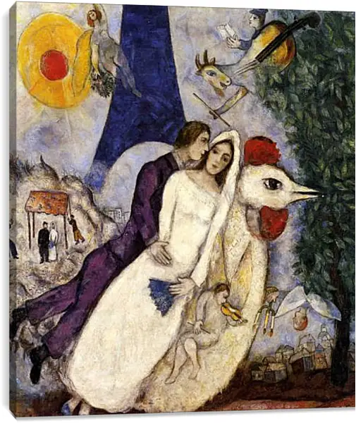 Постер на подрамнике - Les Maries de la tour Eiffel Huile sur Toile. (Обручение и Эйфелева башня) Марк Шагал Постер на подрамнике - Les Maries de la tour Eiffel Huile sur Toile. (Обручение и Эйфелева башня) Марк Шагал