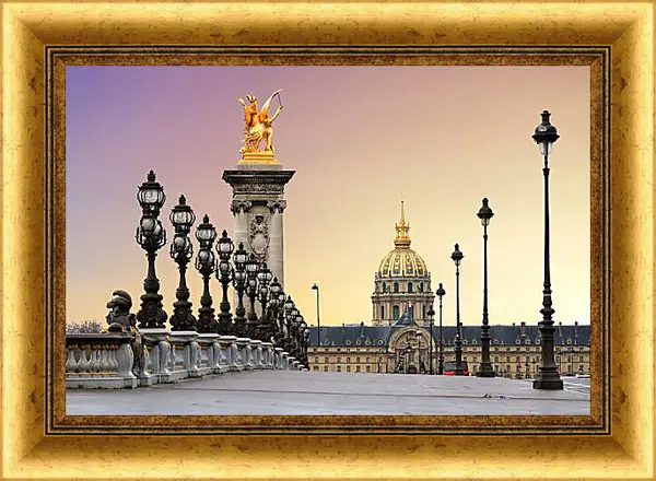 Картина в раме - Восход солнца на мосту в Париже Картина в раме - Восход солнца на мосту в Париже