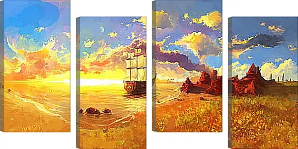 Модульная картина - Корабль уплывает в закат Модульная картина - Корабль уплывает в закат