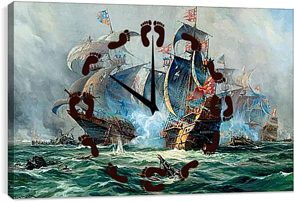 Часы картина - Битва на море Часы картина - Битва на море